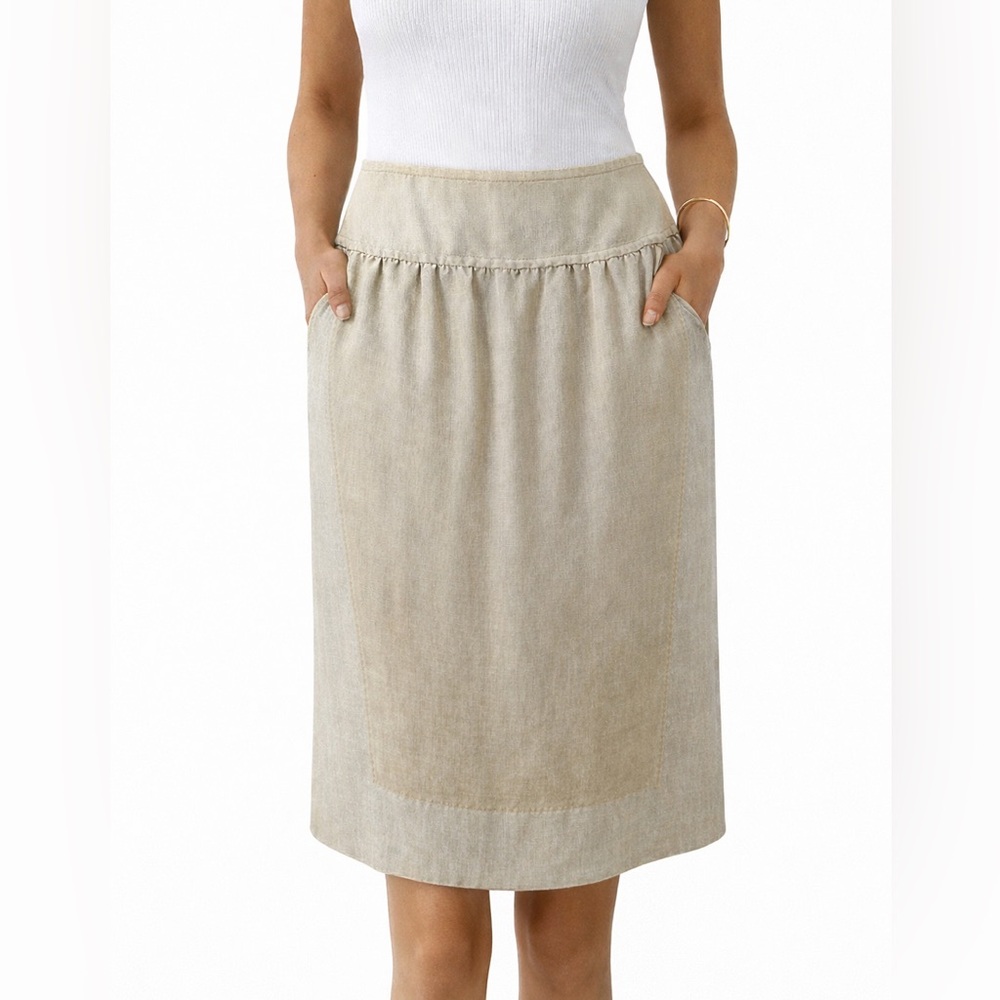 Donna Karan Collection Beige Linen Pencil Skirt Made in Italy Size US4 / IT 40